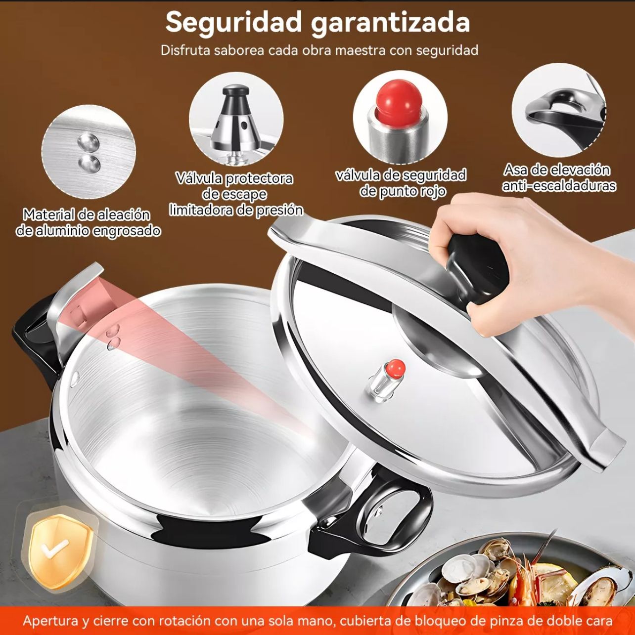 "¡Cocina como una profesional con la Olla a Presion de 9, 7 y 5 Litros de Aluminio de Alta Pureza: Rapidez, Seguridad y Sabor en Cada Plato! 🍲✨