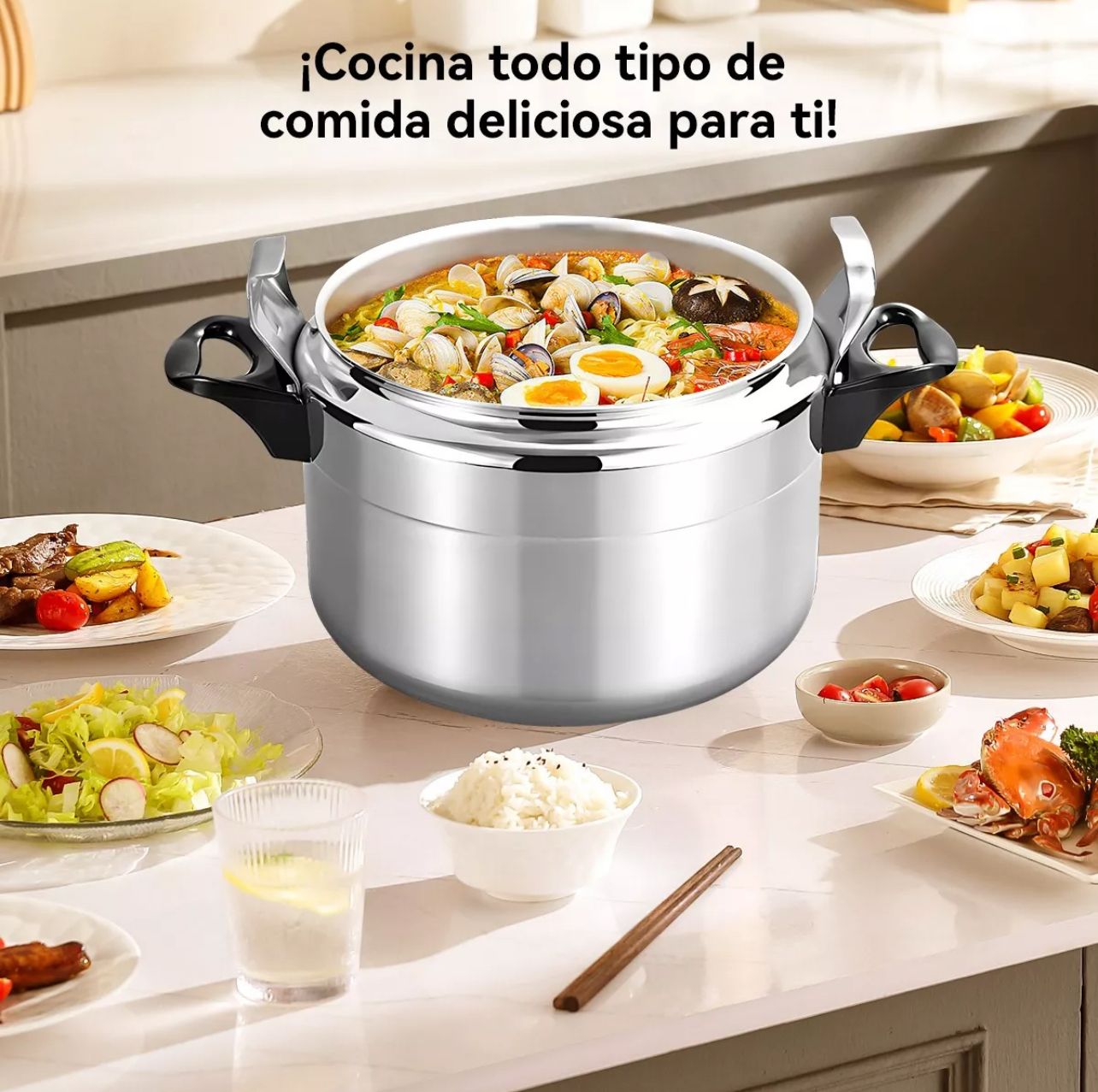 "¡Cocina como una profesional con la Olla a Presion de 9, 7 y 5 Litros de Aluminio de Alta Pureza: Rapidez, Seguridad y Sabor en Cada Plato! 🍲✨