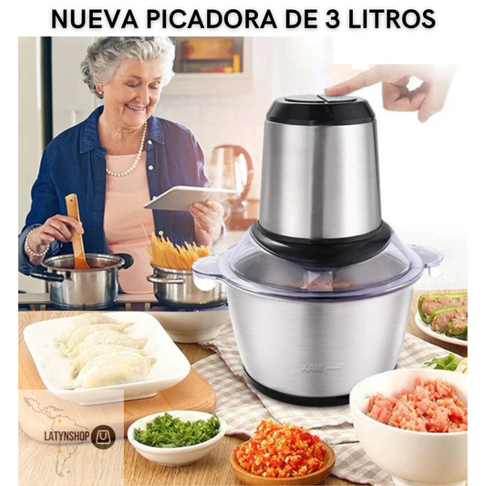 Picador Procesador de Alimentos Multifuncional 3 LITROS - 4 Hojas de Acero Inoxidable, Fácil de Limpiar, Compacto y Duradero!
